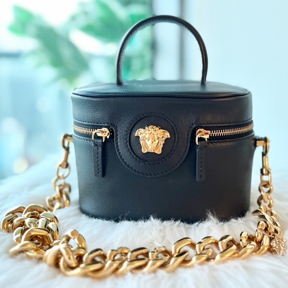 Versace La Medusa Leather Vanity Case Black Gold Hardware Bags